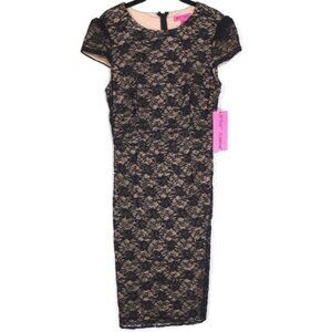 NWT BETSEY JOHNSON Dress 10 Sheath Midi Floral Lace Black Nude Sequin FJ05K15R